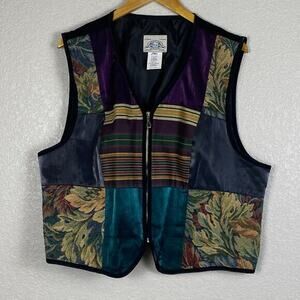 Vtg 90s Full Zip Vest Womens 1X Patchwork Tapestry Velvet Autumnal Boho Lagom‎